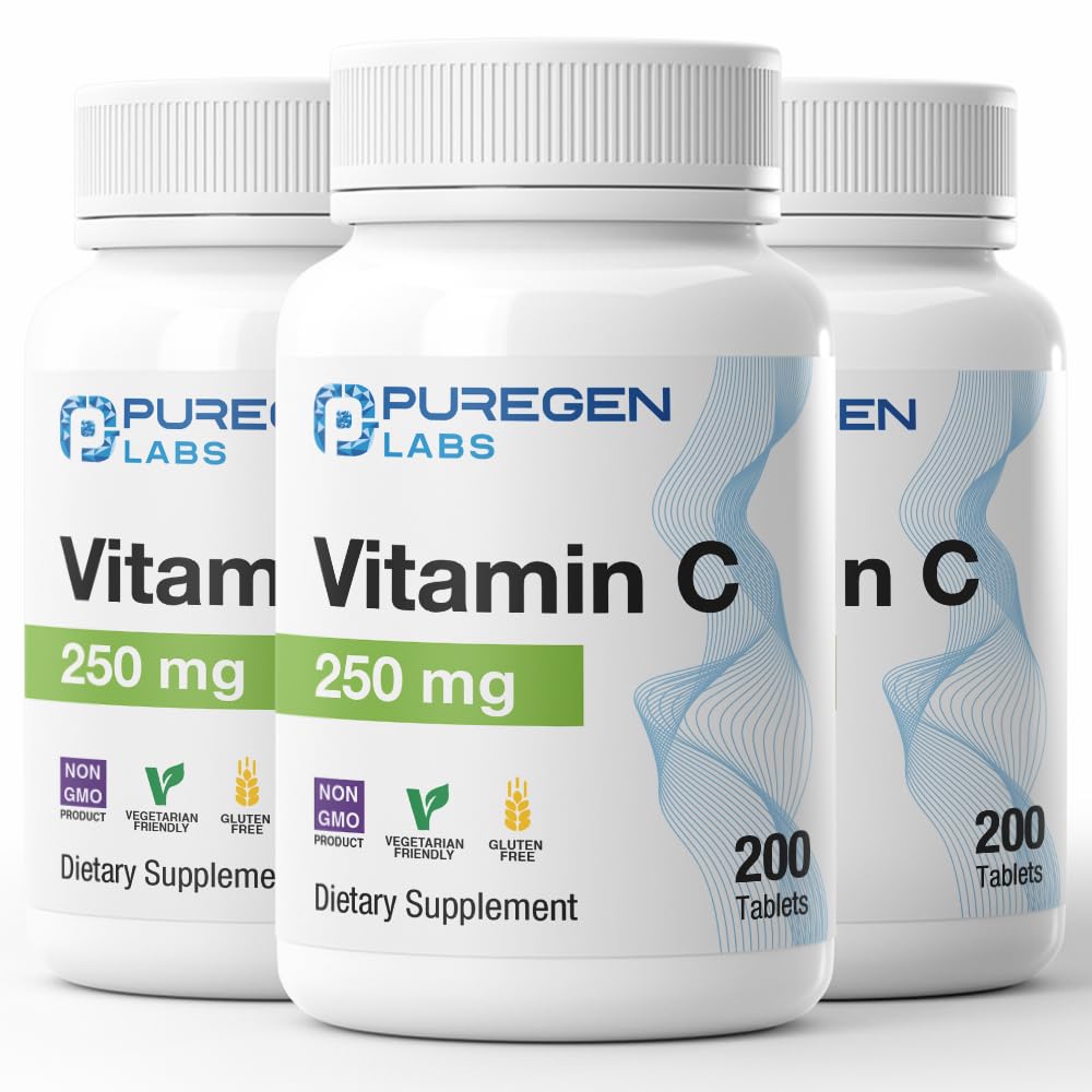 P Puregen Labs Vitamine C 250 MG 600 comprimés vue de face
