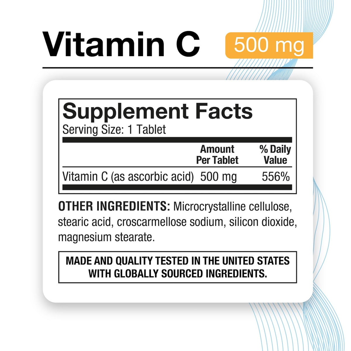 P Puregen Labs Vitamine C 500 MG emballage arrière