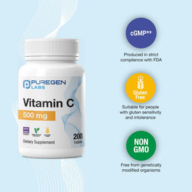 P Puregen Labs Vitamine C 500 MG vue de côté