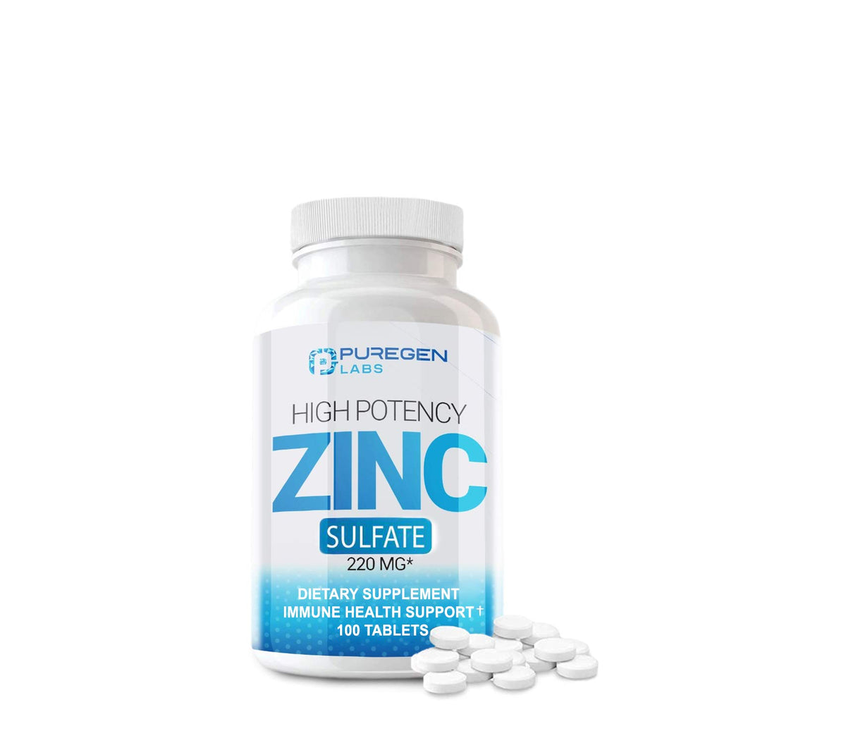 P Puregen Labs Zinc 220mg Complément Alimentaire 100 Comprimés vue de face