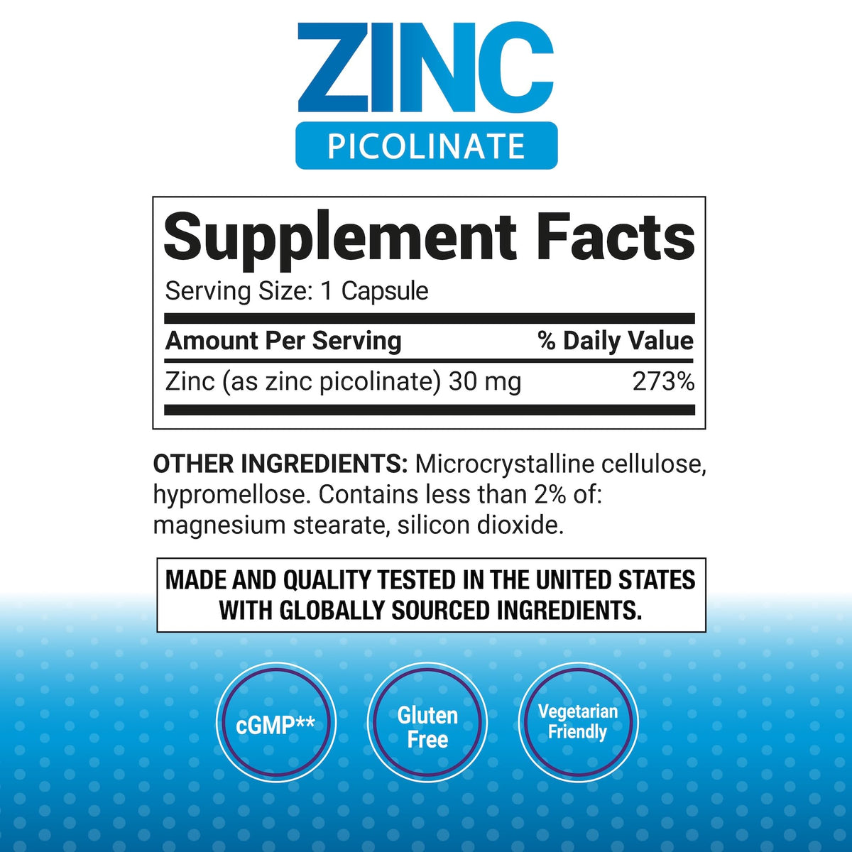 P Puregen Labs Zinc Picolinate 30mg 60 capsules packaging