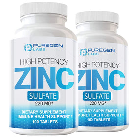 P Puregen Labs Zinc Sulfate 220 mg Complément Alimentaire 100 Comprimés vue de face