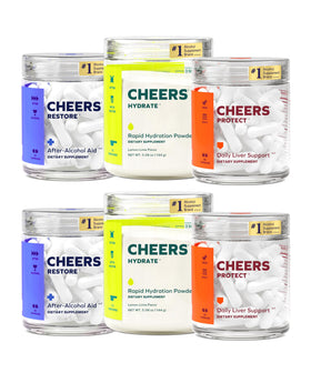 Pack Cheers Super Combo avec trois bouteilles: Restore, Hydrate, Protect