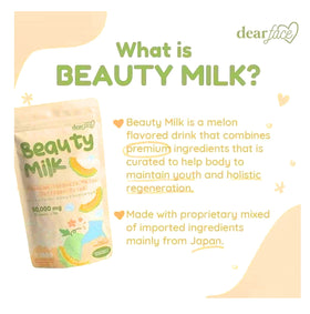 Pack de 10 sachets de Dear Face Boisson au Collagène Japonais sur fond blanc