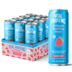 Pack de 12 bouteilles d'eau pétillante Vital Proteins saveur fleur de fraise
