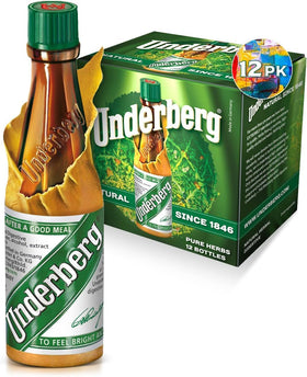 Pack de 12 bouteilles de bitters Underberg, vue de face