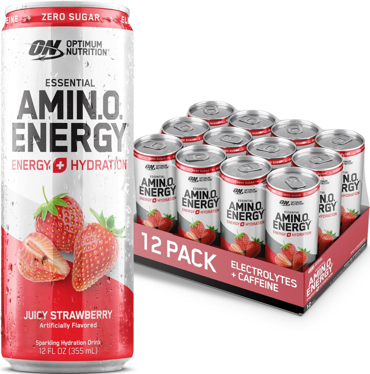 Pack de 12 bouteilles de boisson Amino Energy Optimum Nutrition, saveur fraise