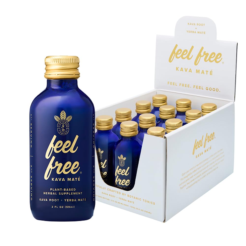Pack de 12 bouteilles de Botanic Tonics Feel Free Kava Mate, 2 oz chaque