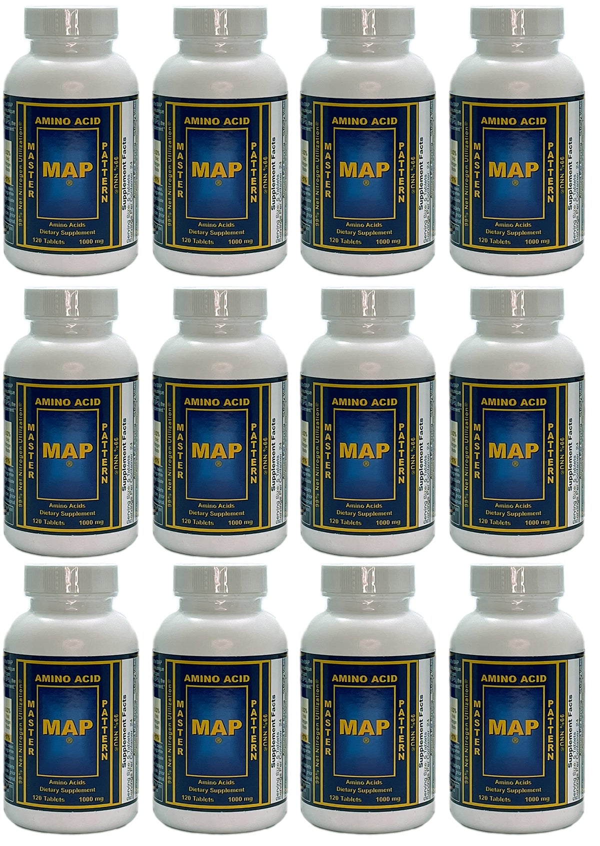 Pack de 12 bouteilles de MAP Master Amino Acid Pattern avec 120 comprimés chacun