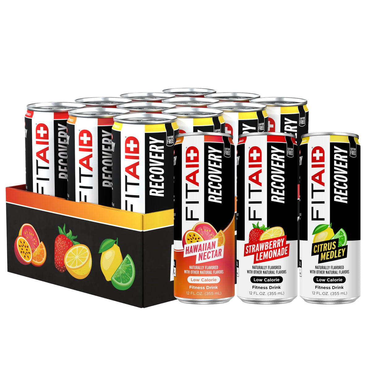 Pack de 12 cans LIFEAID FITAID variétés Citrus, Limonade Fraise et Nectar Hawaïen