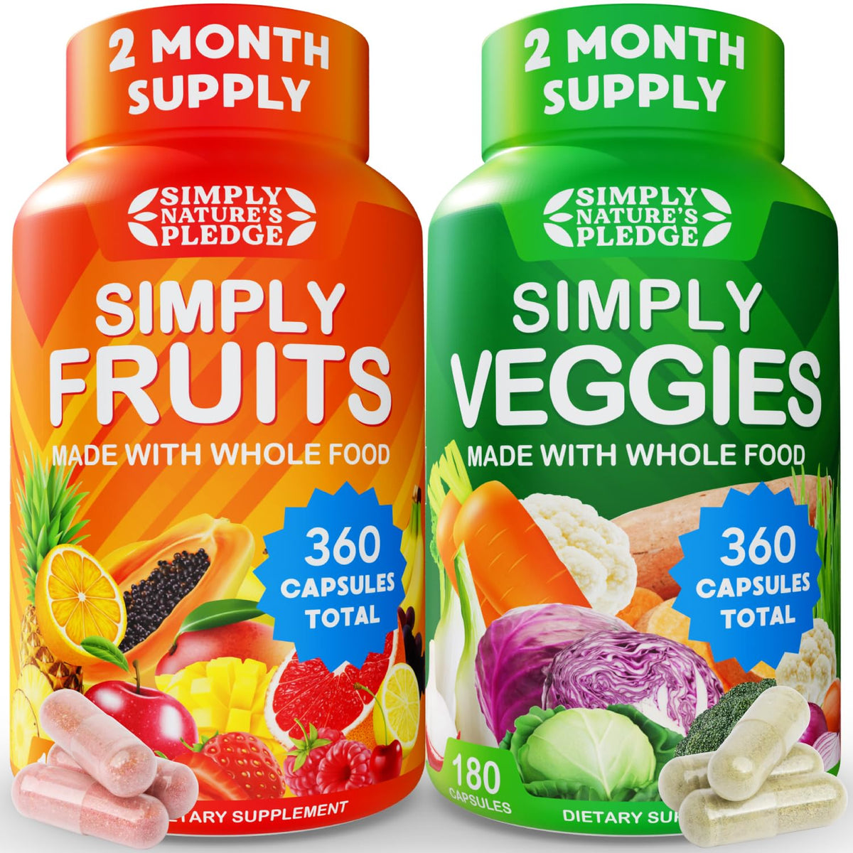 Pack de 180 capsules de complément alimentaire Fruits & Légumes Simply Nature's Pledge