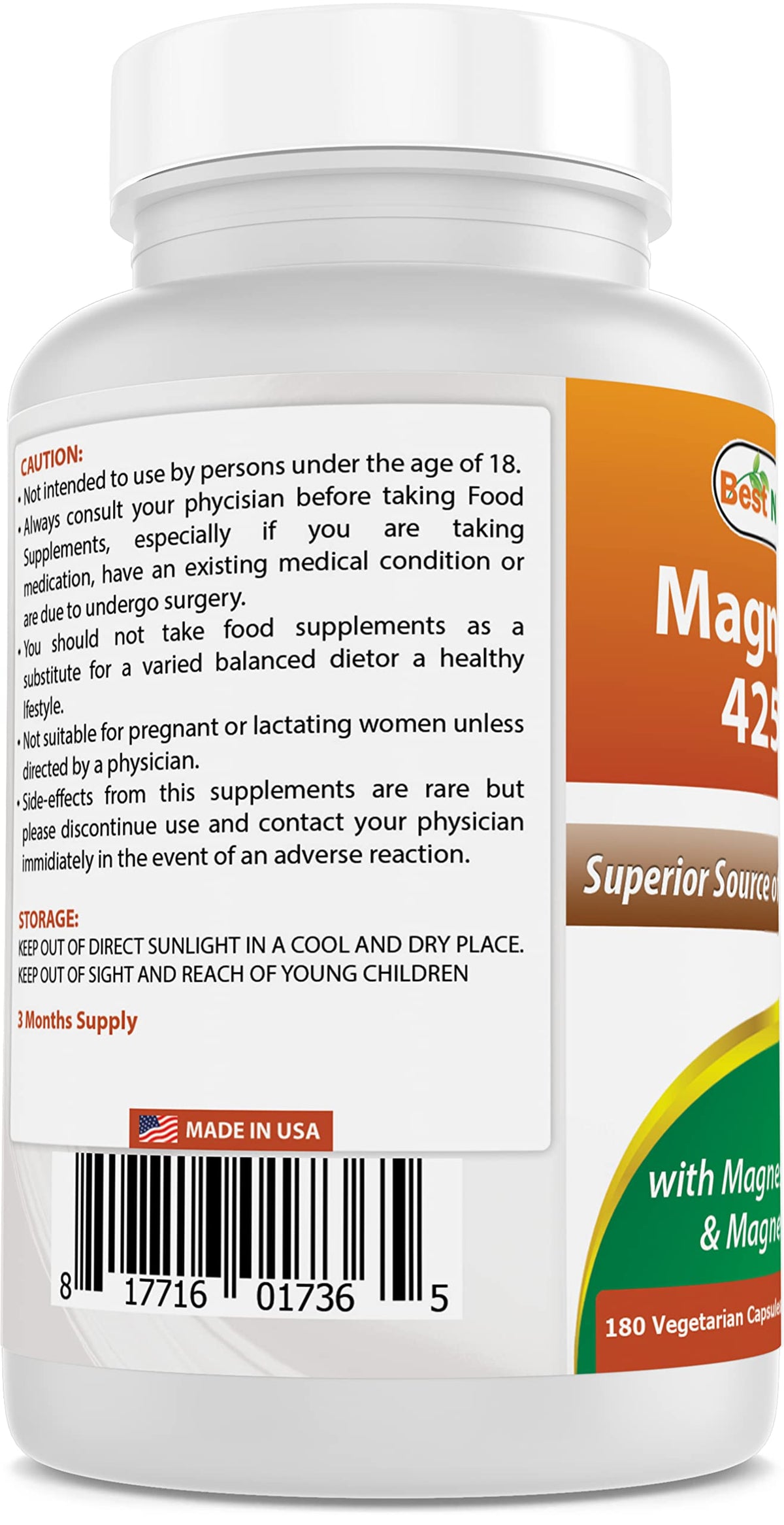 Pack de 2 Best Naturals Magnésium 425 mg 360 capsules végétariennes