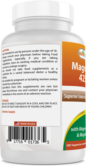 Pack de 2 Best Naturals Magnésium 425 mg 360 capsules végétariennes