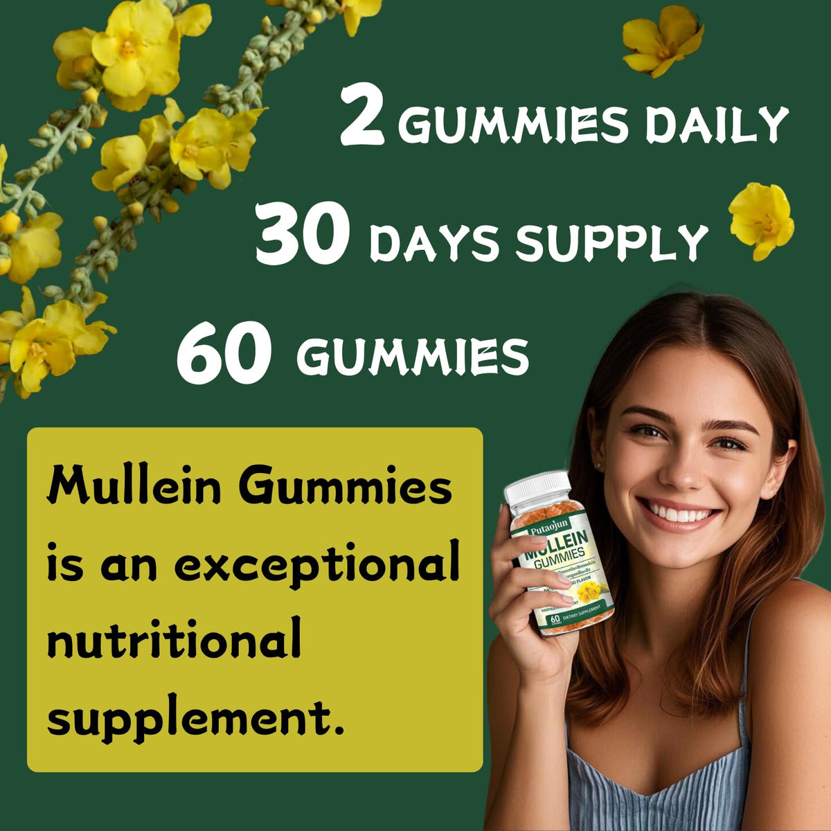 Pack de 2 de Putaojun gummies bio Mullein 2000mg