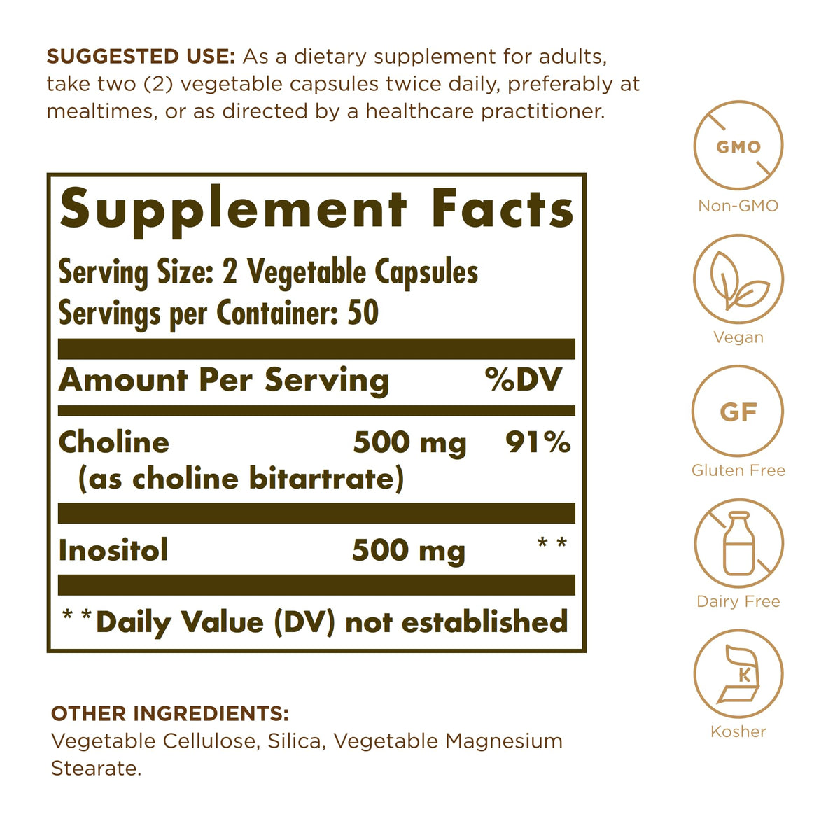 Pack de 2 Solgar Choline/Inositol 500 mg capsules