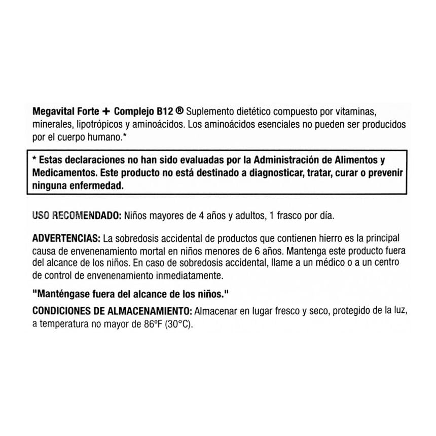 Pack de 21 flacons de MEGAVITAL FORTE + COMPLEJO B12 sur fond neutre