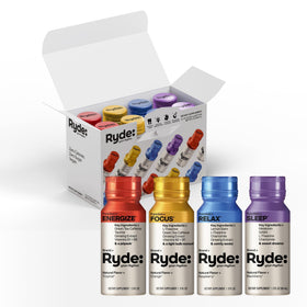 Pack de 24 shots RYDE avec saveurs tropicales, orange, framboise et mûre