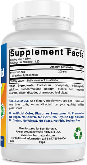 Pack de 3 Best Naturals Acide Hyaluronique 200 mg