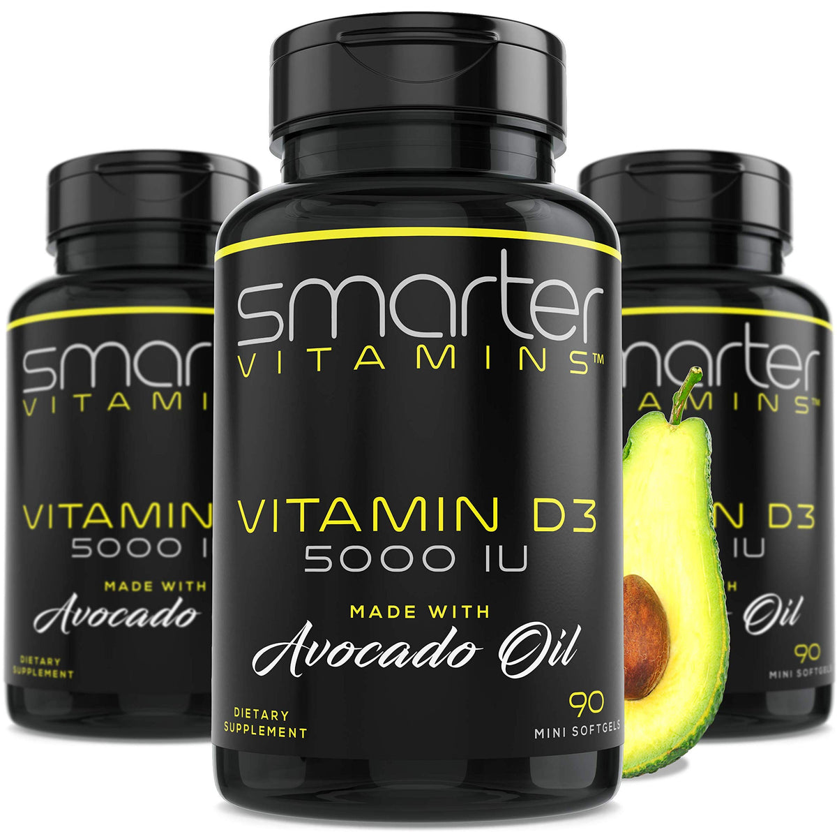 Pack de 3 bouteilles de gélules de Vitamine D3 5000 IU de SmarterVitamins