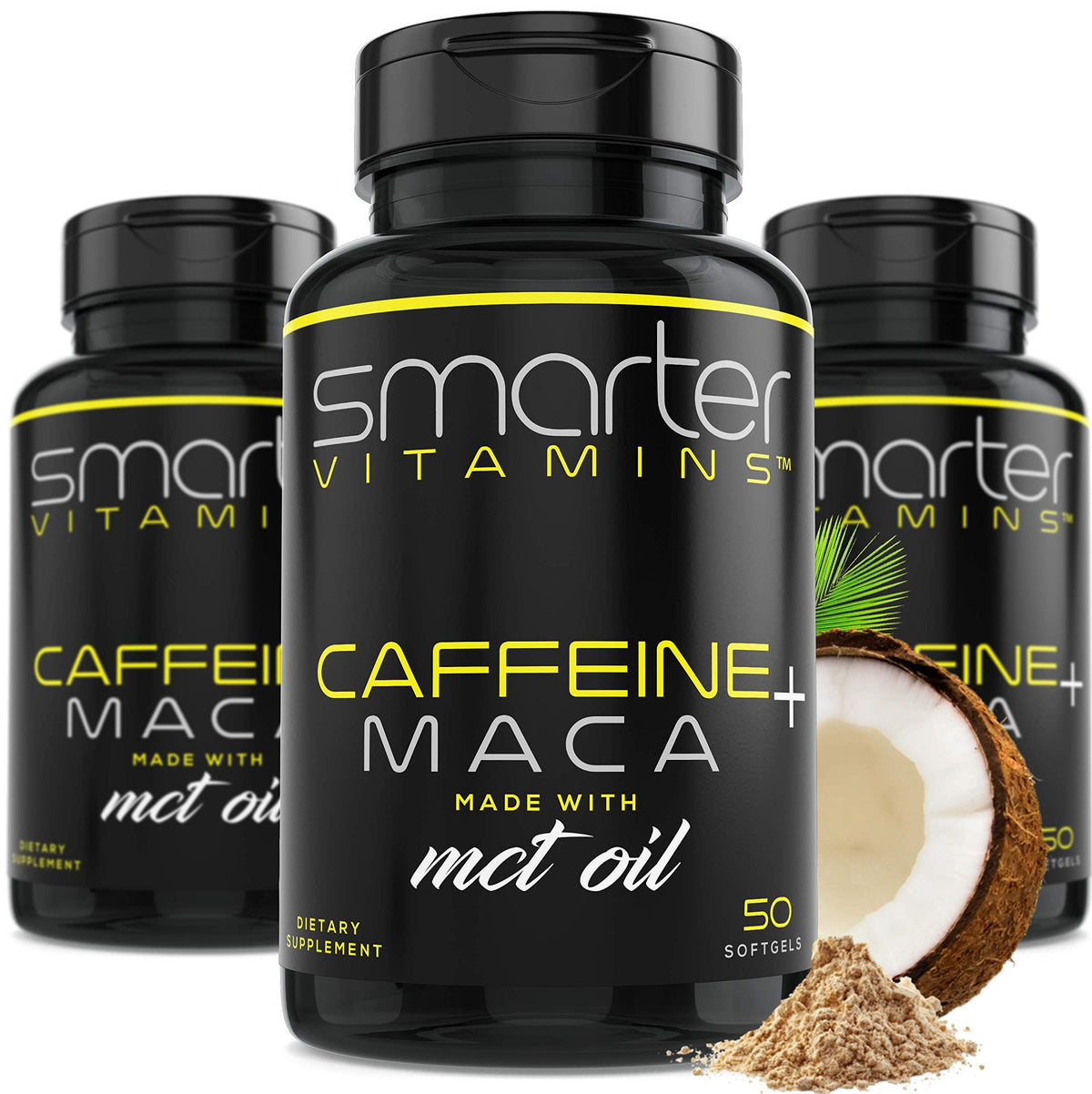 Pack de 3 bouteilles de SmarterVitamins avec 150 gélules de caféine 200mg