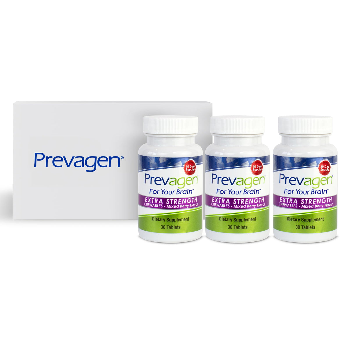Pack de 3 comprimés à mâcher Prevagen Mûre Mixte avec boîte de rangement