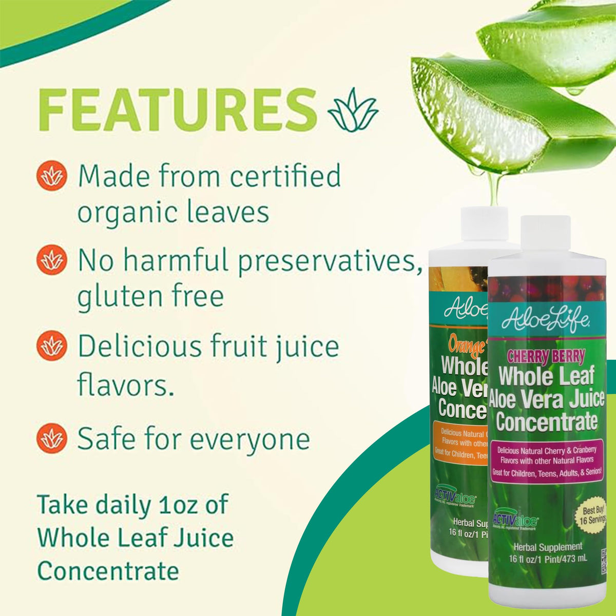 Pack de 3 jus d'Aloe Vera Aloe Life 16 oz