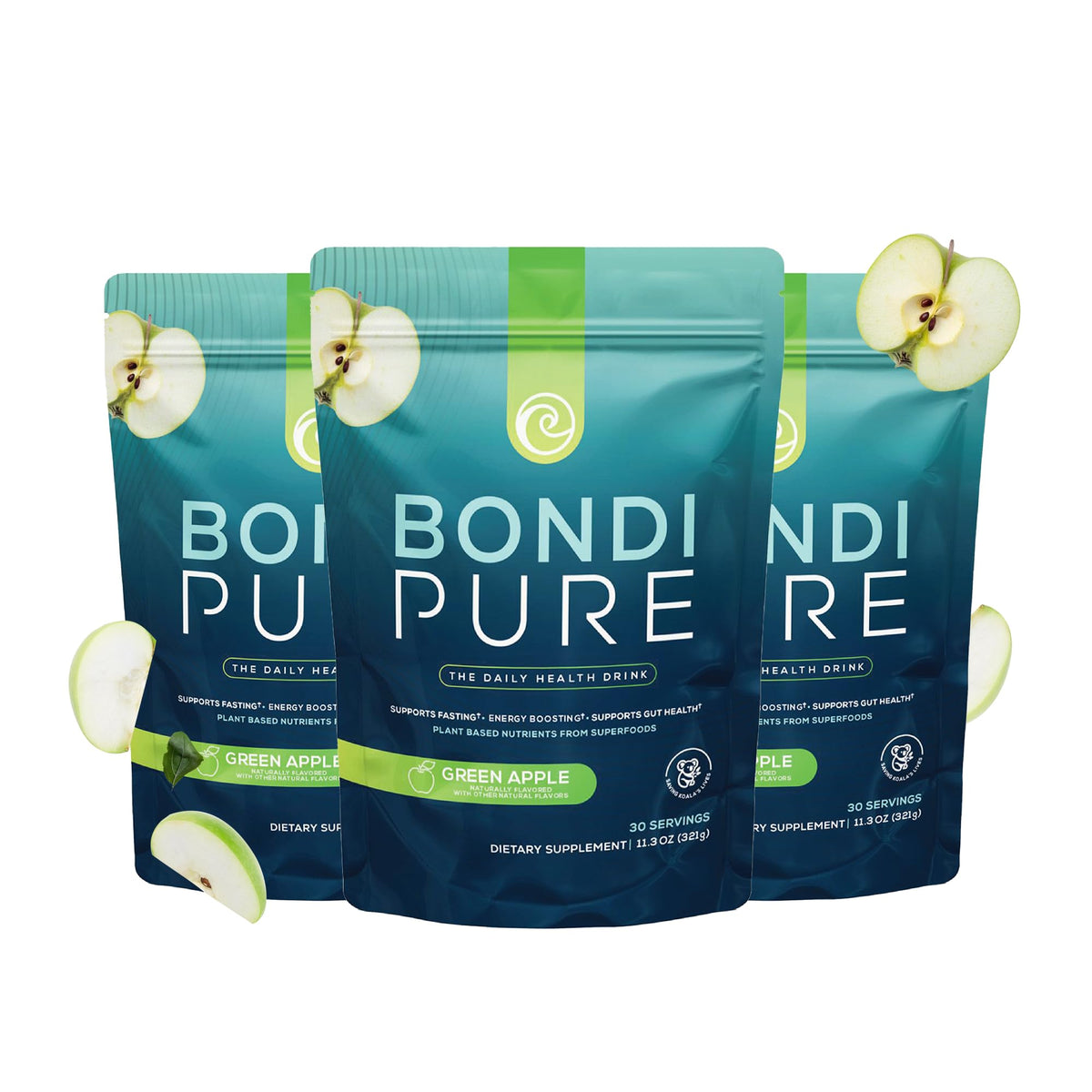 Pack de 3 sachets de Bondi Pure Boisson Détox Quotidienne Pomme Verte