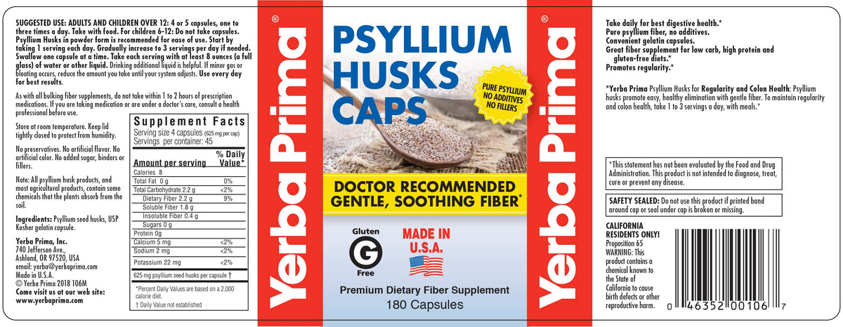 Pack de 4 bouteilles de capsules de psyllium Yerba Prima