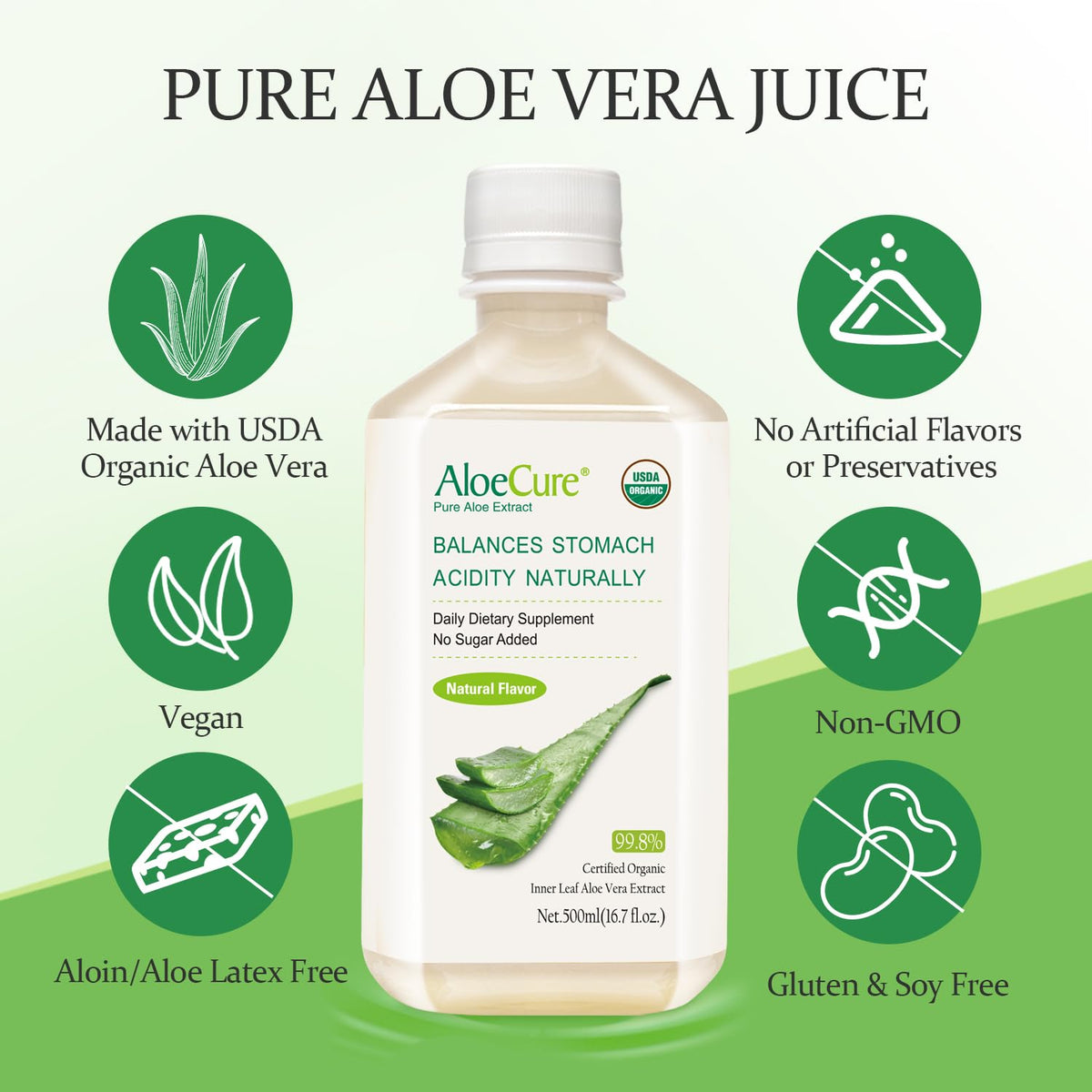 Pack de 4 bouteilles de jus d'Aloe Vera bio AloeCure 500ml