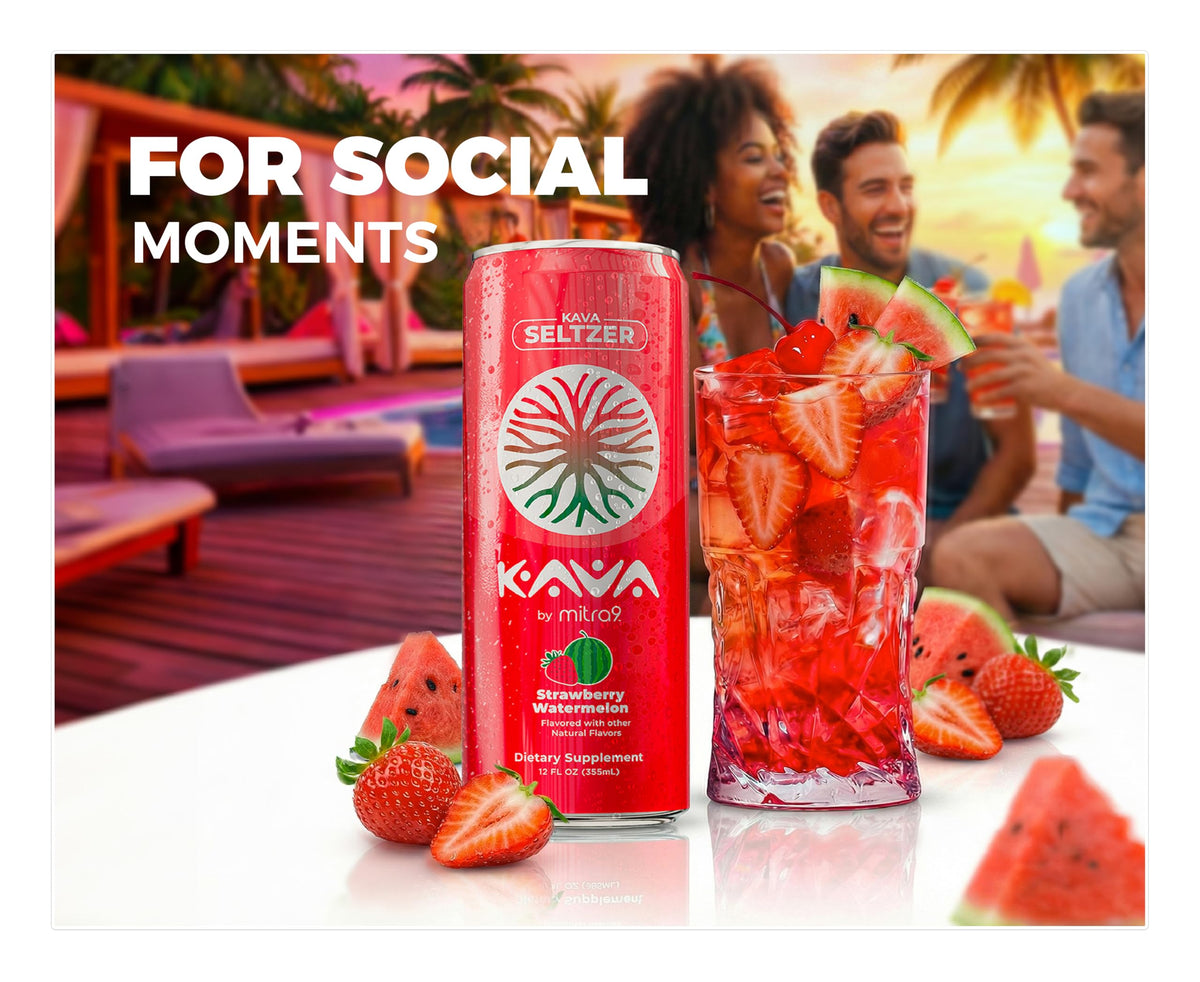Pack de 4 canettes Mitra9 Seltzer Kava Fraise Pastèque