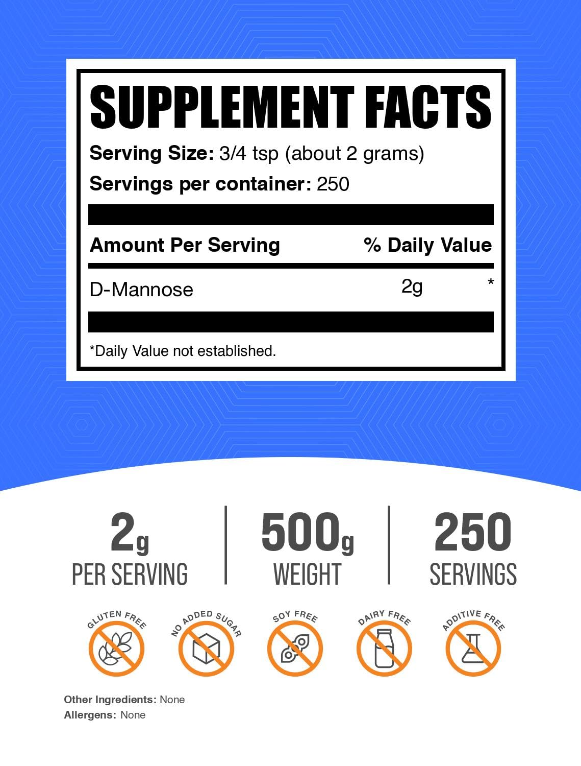 Pack de 500g de Poudre de D-Mannose BulkSupplements