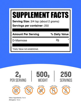 Pack de 500g de Poudre de D-Mannose BulkSupplements