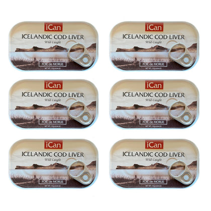 Pack de 6 boîtes de foie de morue sauvage d'Islande ICAN