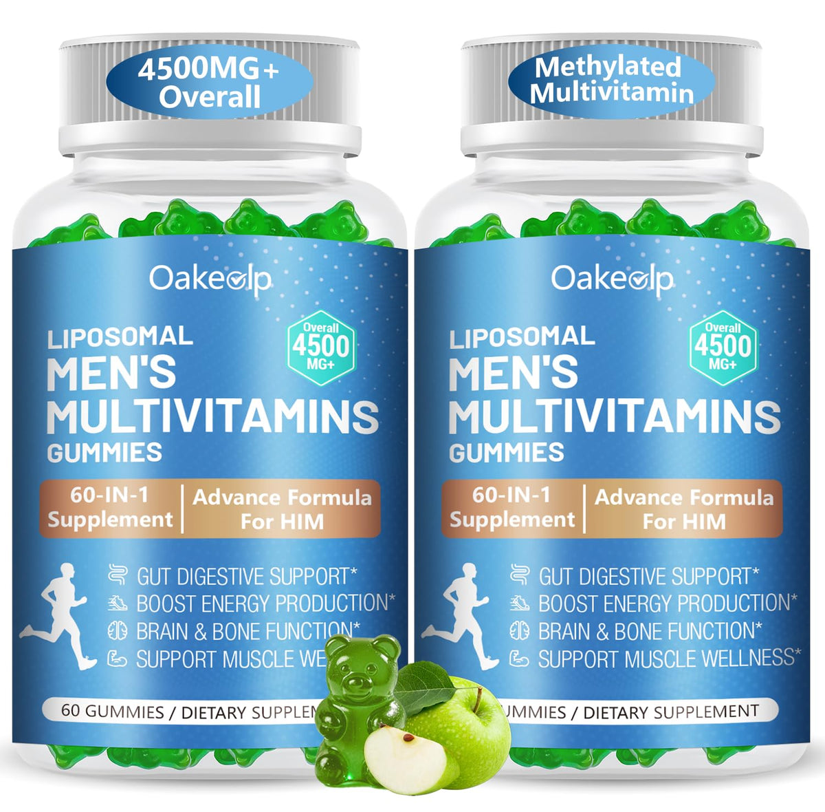 Pack de 60 gummies multivitamines Oakevlp avec étiquetage clair