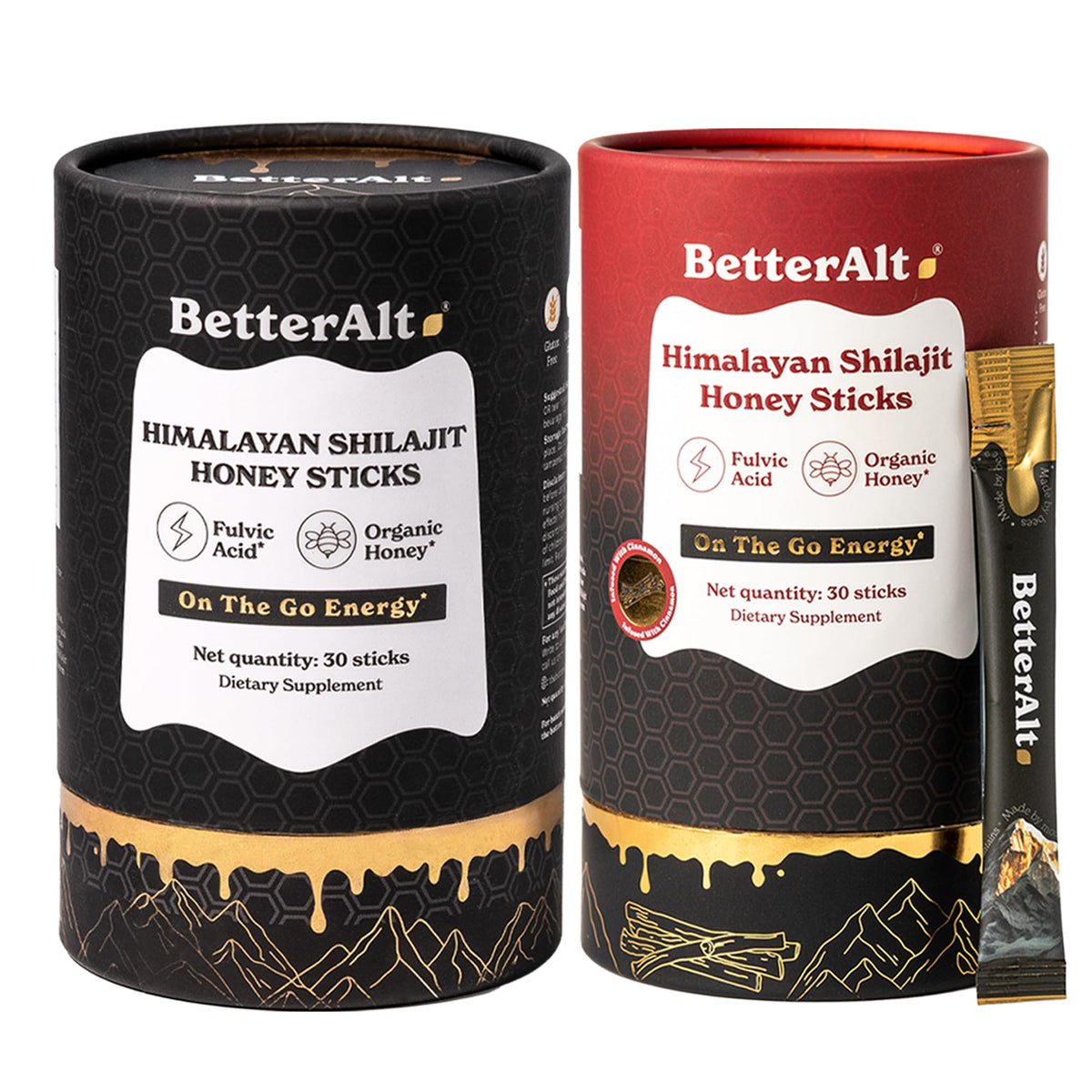 Pack de 60 sticks de Shilajit pur Better Alt, saveur classique et cannelle