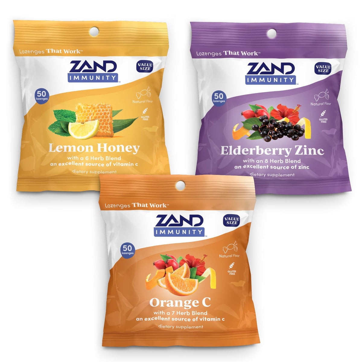 Pack de bonbons à la gorge ZAND Citron Miel, Sureau Zinc et Orange C