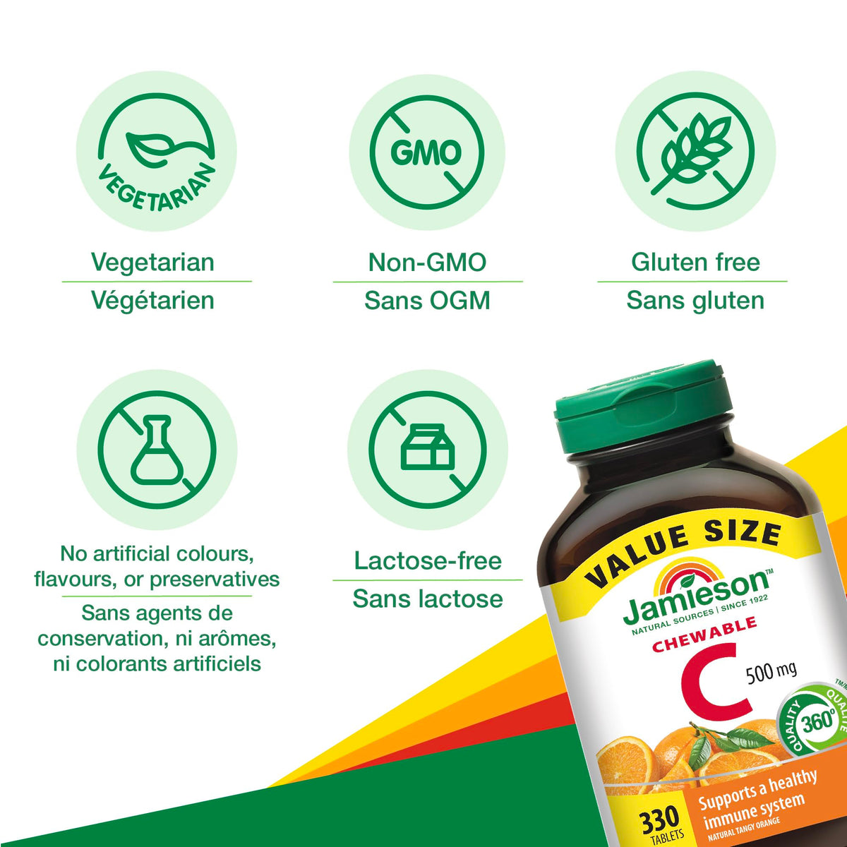 Pack de comprimés à mâcher Jamieson avec étiquette de saveur orange