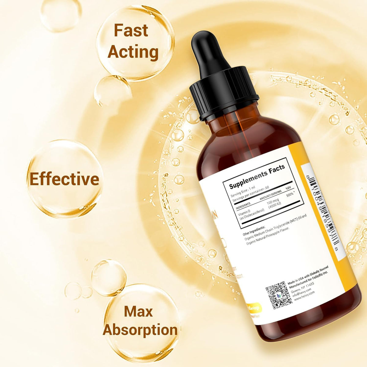Pack de deux flacons de gouttes de vitamine D Heivy