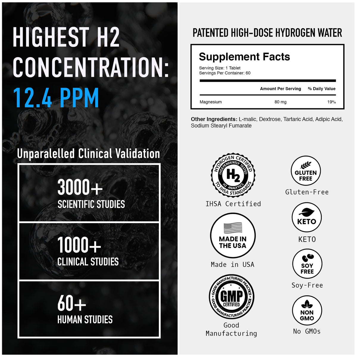 Pack de DRINK HRW Tablettes de Hydrogène avec étiquette de composition