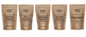 Pack de poudres capillaires MB Herbals comprenant Shikakai, Neem, Brahmi, Amla et Bhringaraj