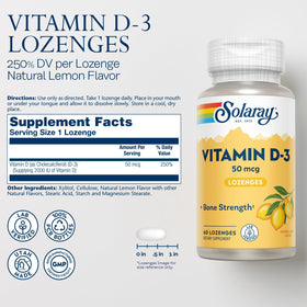 Pack de SOLARAY Vitamine D3 60 pastilles avec étiquette