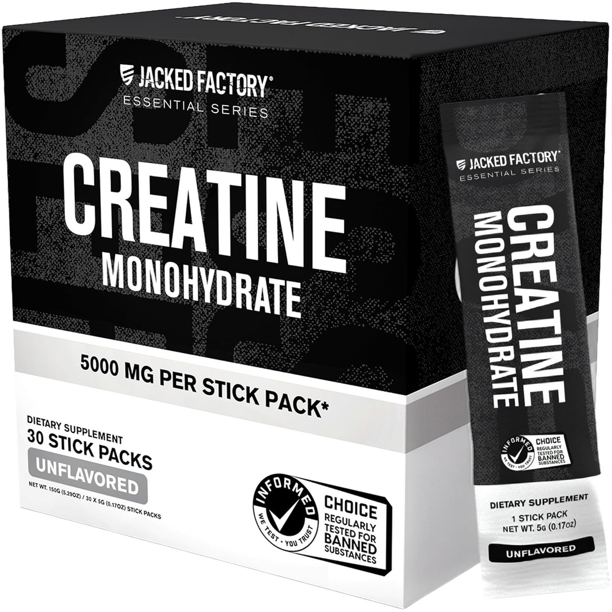 Pack de stick Jacked Factory Créatine Monohydrate 150g vue de face