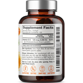 Pack de Vitamine D3 5000 IU biophix avec détails de l'étiquette