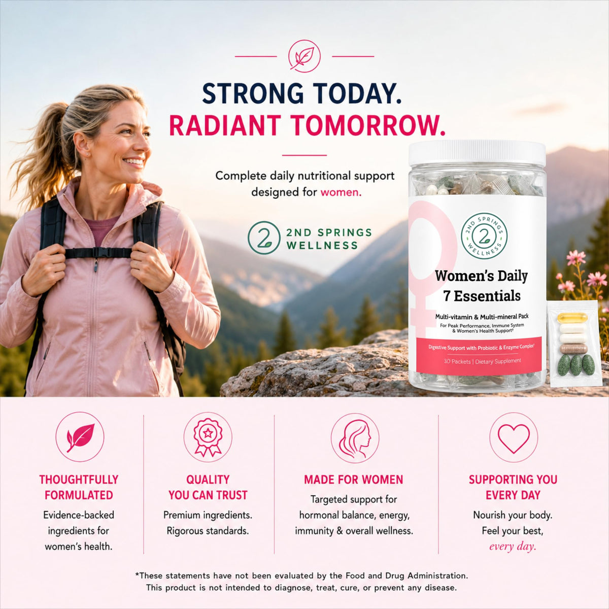 Pack de vitamines 2nd Springs Daily 7 Essentials sur une table