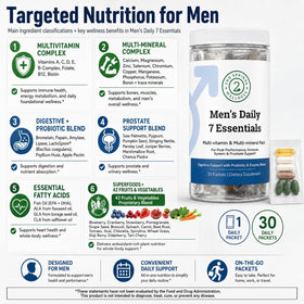 Pack de Vitamines Quotidiennes 7 Essentiels pour Hommes sur un fond neutre