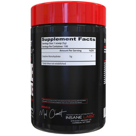 Packaging de créatine monohydrate Insane Labz 612g sur fond blanc