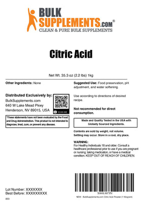 Packaging de l'Acide Citrique BulkSupplements 1kg