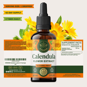 Packaging de la teinture de Calendula HERBAMAMA sur une surface en bois