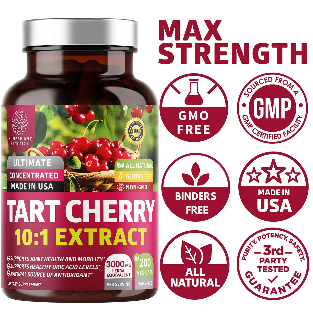 Packaging de Number One Nutrition extrait de cerise acide 3000 mg capsules