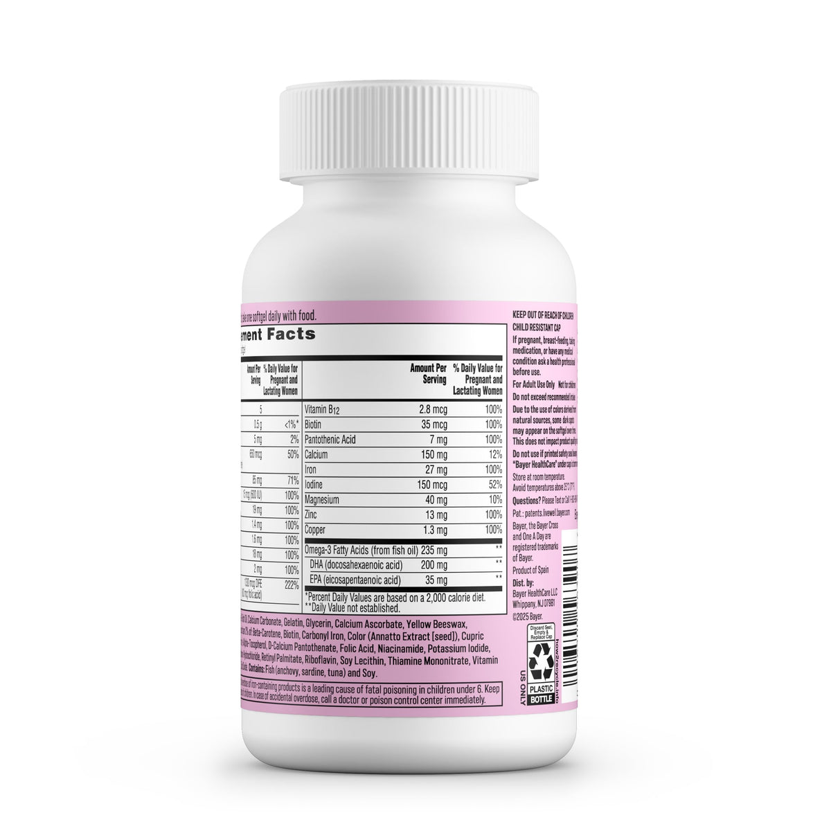 Packaging de ONE A DAY Compléments Prénatals avec arrière-plan neutre